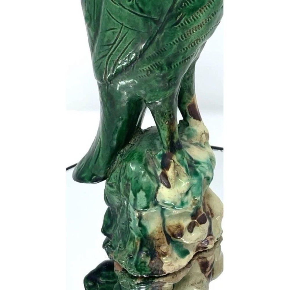Antique 19th Century Chinese Glazed Pottery Dynasty Green Parrot 9.25" Sancai - Picture 5 of 10